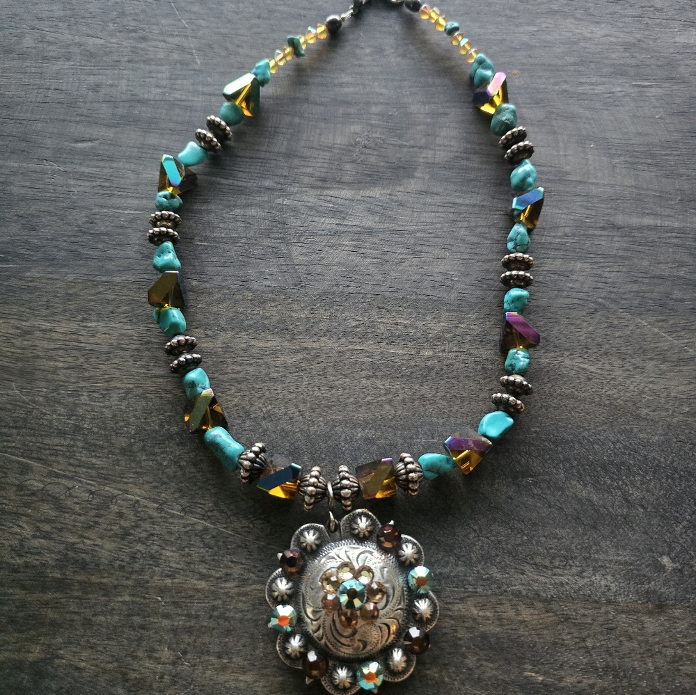 Silver and Turquoise Beaded Necklace